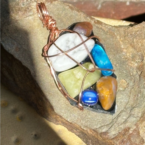 Necklace Pendant, Handmade assemblage Wire Wrapped real Stones Resin Set 4300 G - Picture 2 of 11
